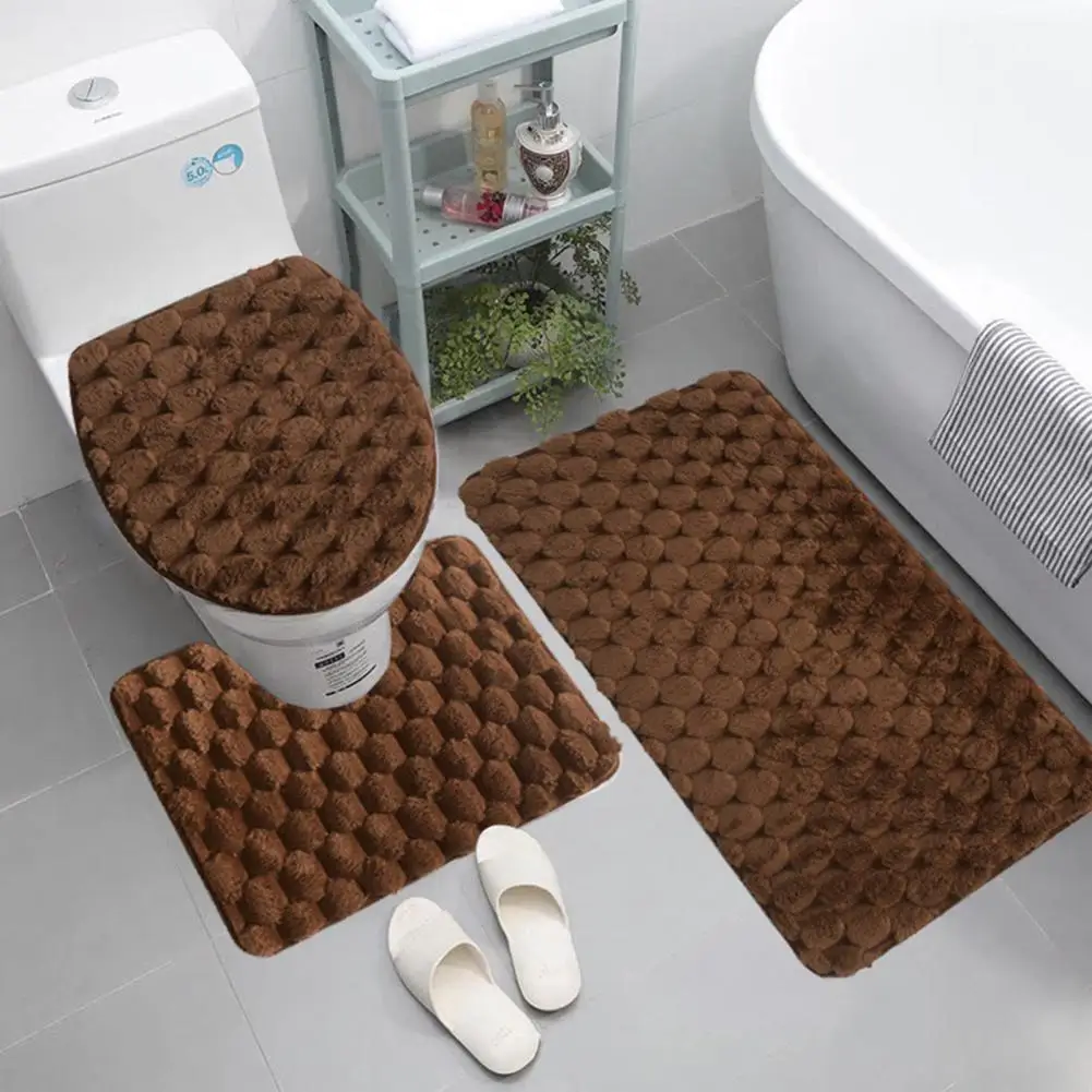 Home Life Warmth Rug Set Luxurious 3-piece Bathroom Mat Set with Non-slip Design Super Absorbent Material Thickened for Fall