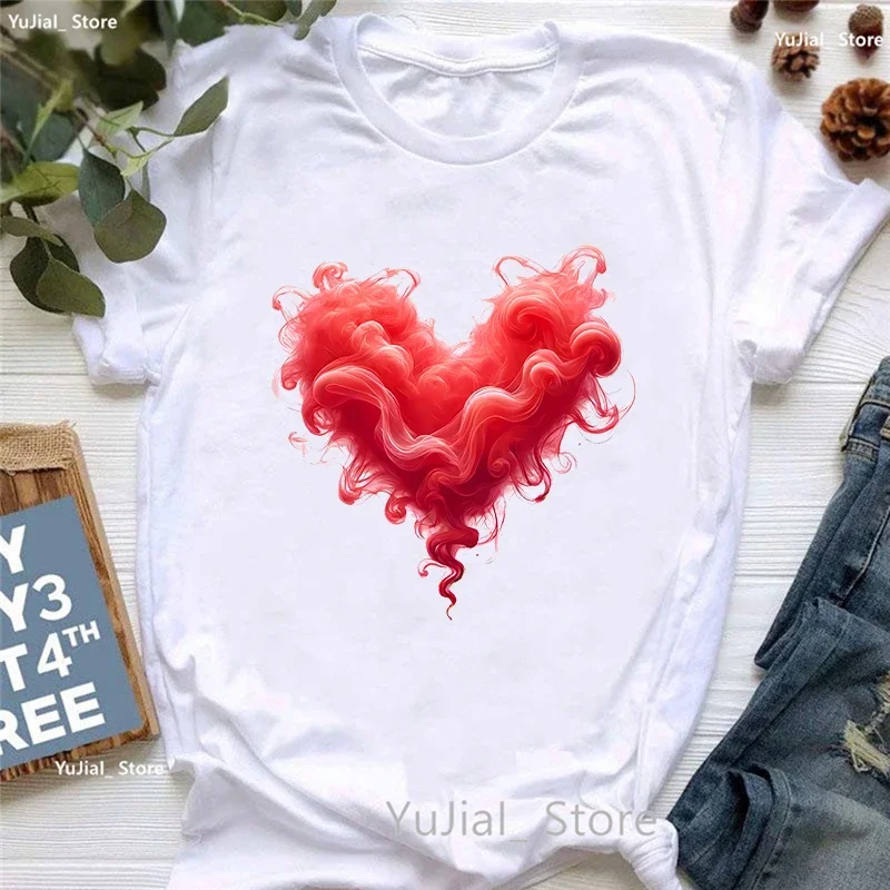 Fumo cuore amore stampato T Shirt ragazze estate moda manica corta Tshirt donna vestiti estetici T-Shirt femminile