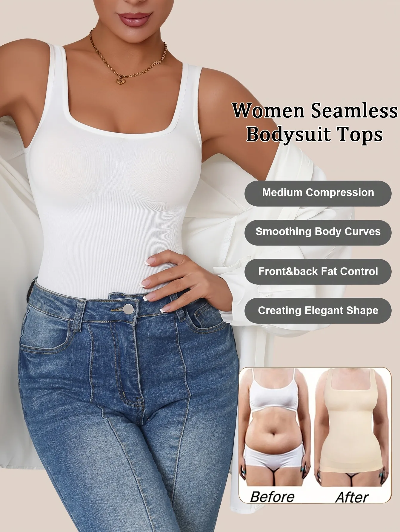 Women's Tummy Control Tank Top, Sleeveless Comfortable Shapewear, Waist Shaping Upper Body Workout Sports Activewear
