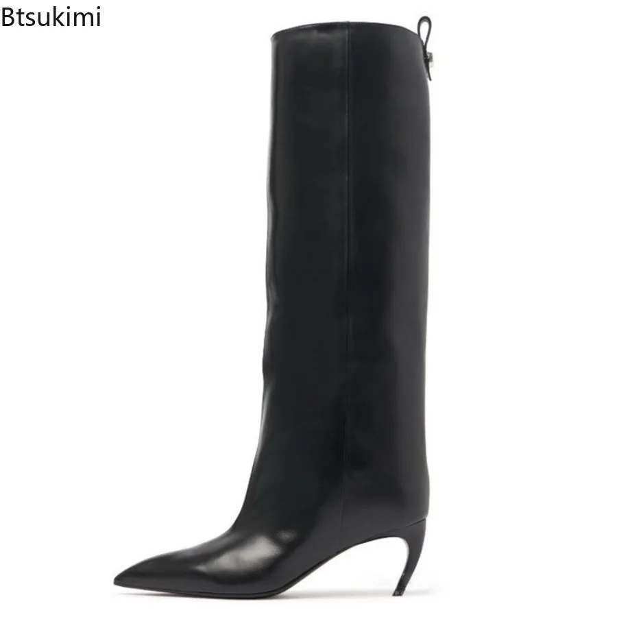 Winter New Pointed-Toe Kitten Heel Knee-High Boots Suede/leather Snakeskin Fashion Catwalk Slim Boots Solid Color Plus Size35-43 - view 5