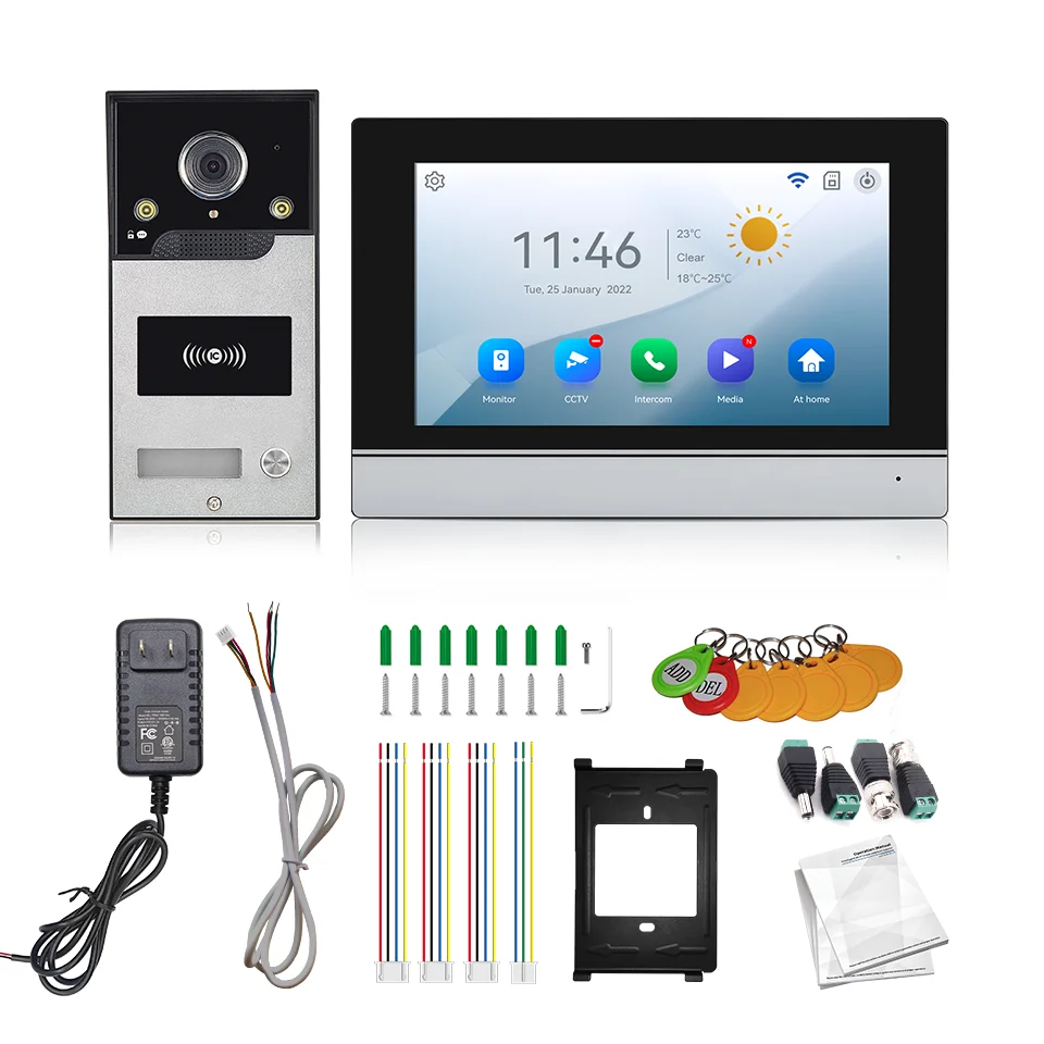 Pantalla IPS de 7 pulgadas con Control remoto Tuya, tarjeta de deslizamiento, intercomunicador de teléfono de puerta WIFI, timbre Visual de 120 grados, Visor de puerta de seguridad para el hogar