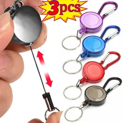 1/3pcs Retractable Steel Cord Pull Reel Keychain Wire Rope Clasp Key Ring Recoil ID Card Holder Chains Sporty Multifunction Tool