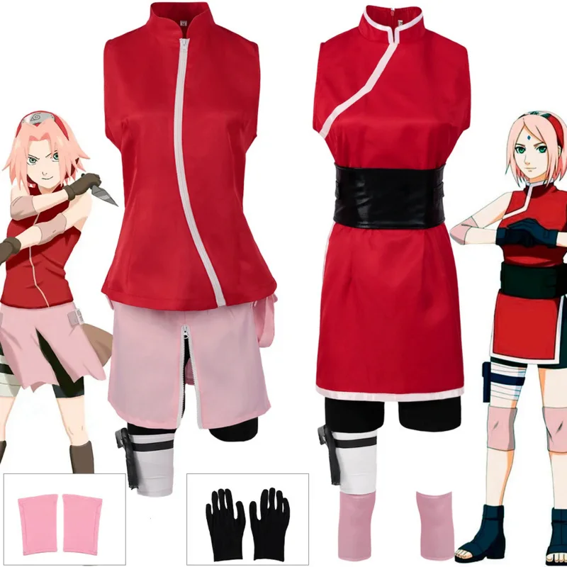 Anime Shippuuden Haruno Sakura Cosplay Costumes Child Outfits Dresses Ninja Carnival Uniforms Halloween Gift For Girls