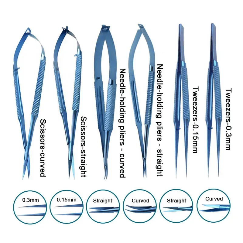 Straight Curved Needle Holding Pliers Scissors Tweezers Titanium Alloy Eye Surgical Tool Ophthalmic Instrument