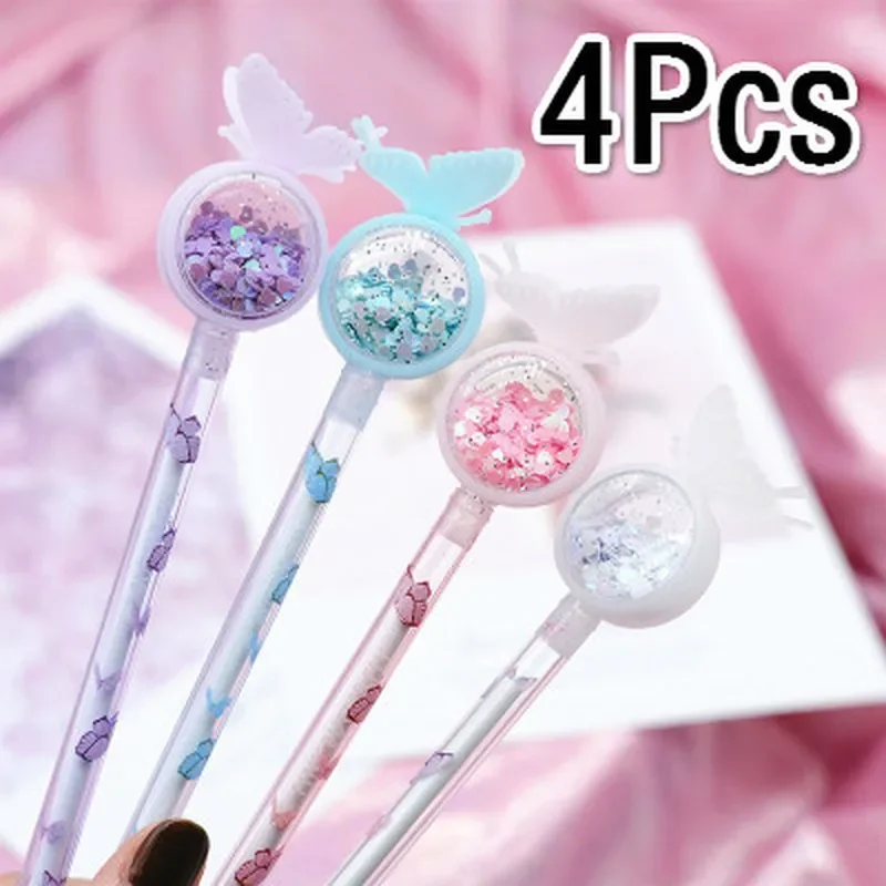 4 عبوات من أقلام الجل على شكل فراشة لطيفة، قلم توقيع للكتابة على الطلاب، مستلزمات مدرسية، أدوات مكتبية، لون عشوائي