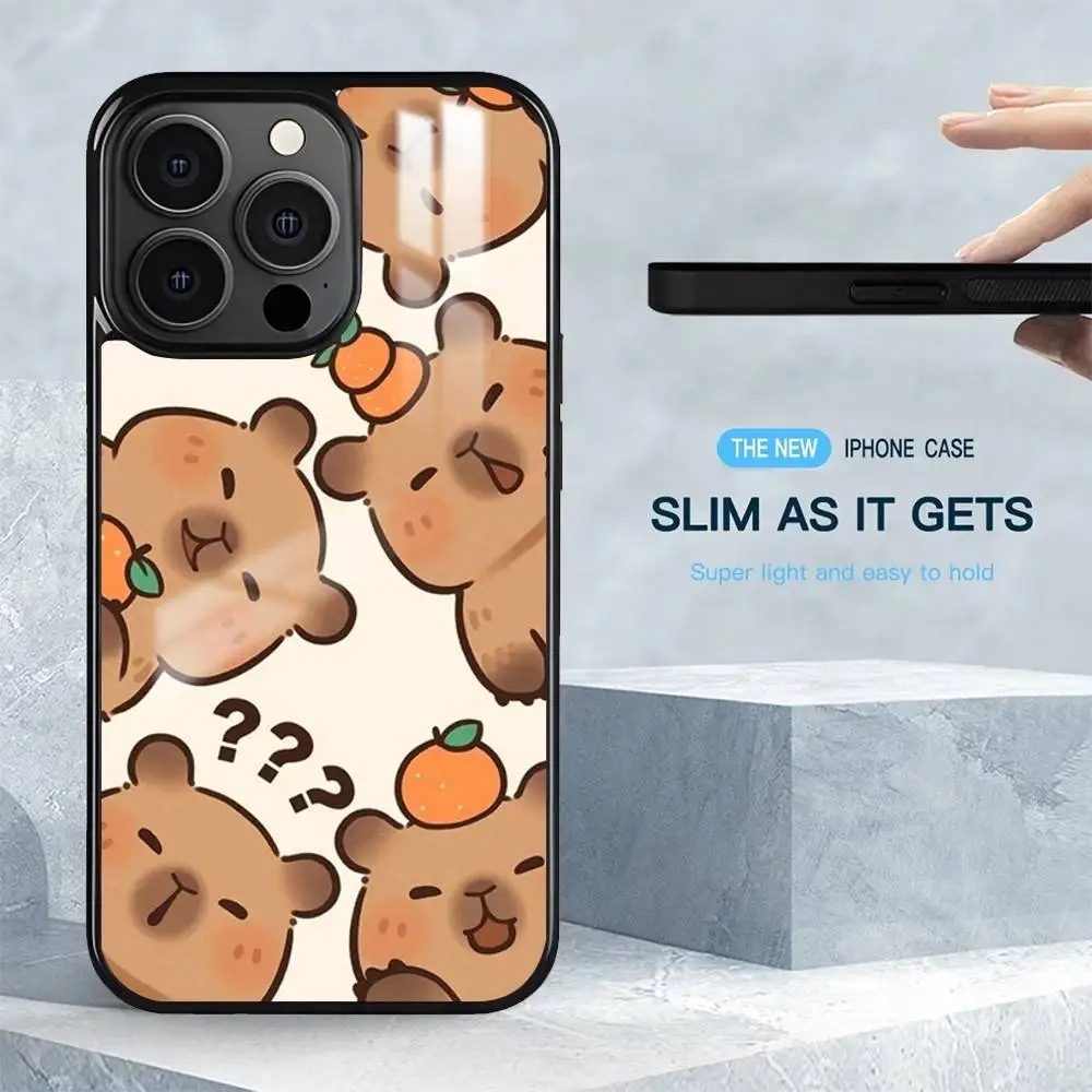 Moda bonito capivara caso de telefone para iphone 16 15 14 13 12 11 pro xs max mini plus celulares duro funda