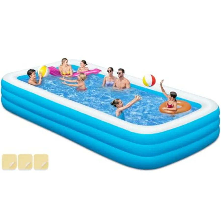 Large Inflatable Swimming Pool for backyard use, PVC material, blue color, extra-thick durable construction with quick setup an