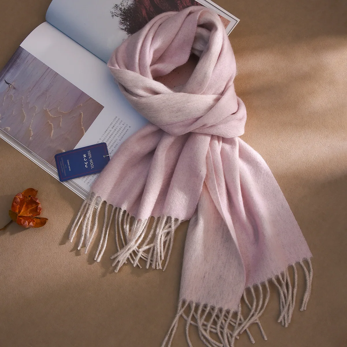 100% Pure Wool Scarf for Women Solid Orange Tassel Long Shawl Wrap Thick Warm Winter Neck Scarf Men Winter Accessories