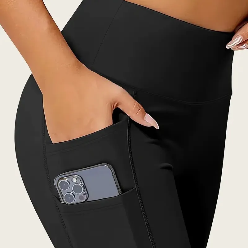 Women's High-Waisted Yoga Leggings with Pockets Ultra-Stretch Slimming Workout Pants All-Season Black Grey Athletic Gym Leggings