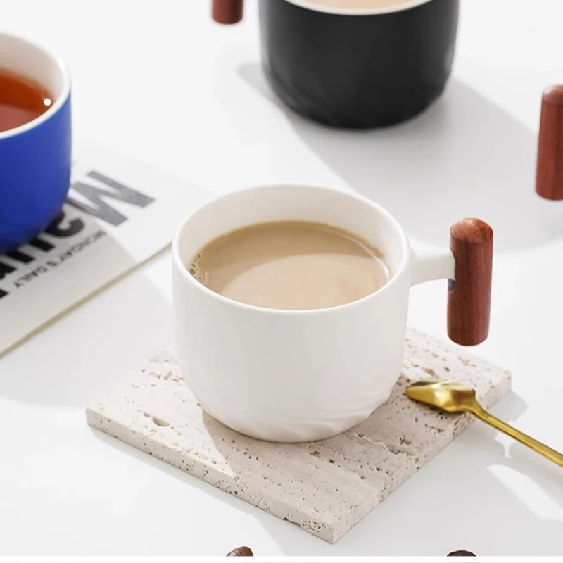 60ml Matte Glazed Coffee Mugs Coarse Ceramic Wood Handle Cup Gradient Style Mini Tea and Coffee Milk Mug Ceramic Water Cup