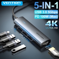 Vention New 5 in 1 USB C 4K HDMI HUB USB 3.0 HUB PD 100W Multiport Docking Station Adapter for MacBook Dell iPhone iPad Android