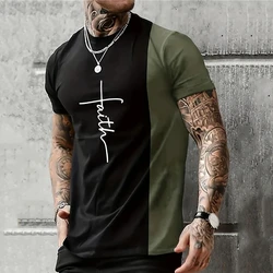 Men's T Shirt Pattern Color Block Letter Round Neck Fashion Popular Clothing Apparel 3D Printed Outdoor Short Sleeve Print Fashi