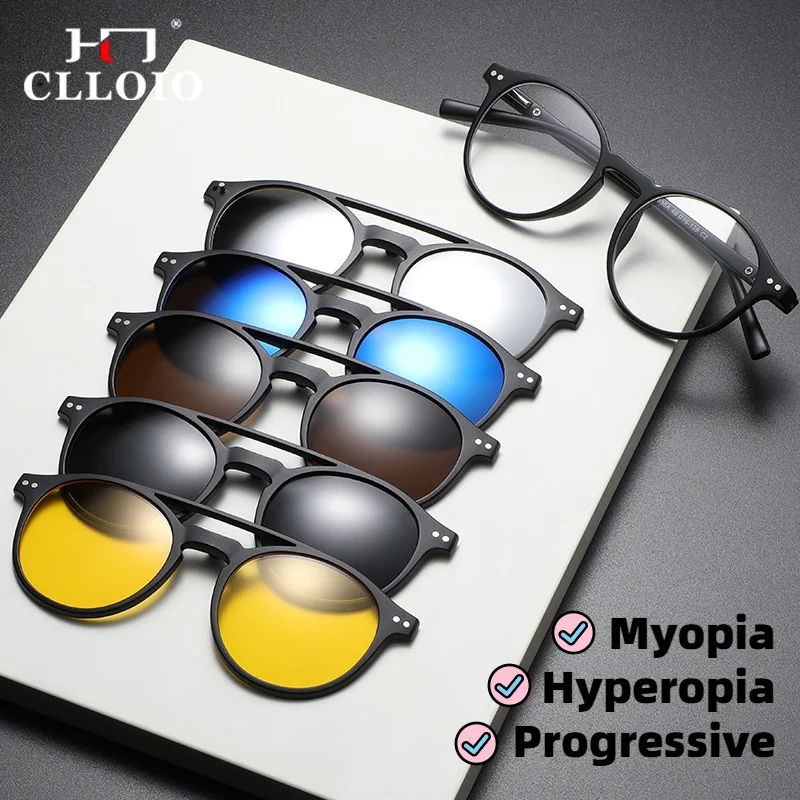 

CLLOIO 6 In 1 Polarized Men Women Optical Sunglasses Anti Blue Light Myopia Night Vision Driving Prescription Reading Glasses