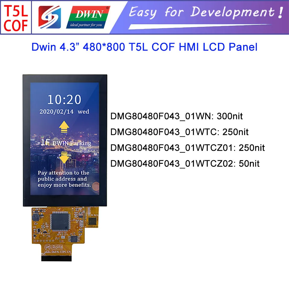 Dwin T5L HMI Intelligent Display, DMG80480F043_01W 4.3