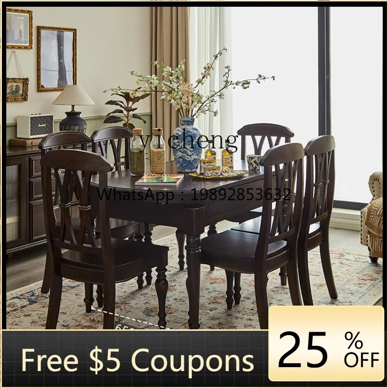 

ZC Dining Tables and Chairs Set Retro Domestic Small Apartment Retractable Folding round Solid Wood Rice Table