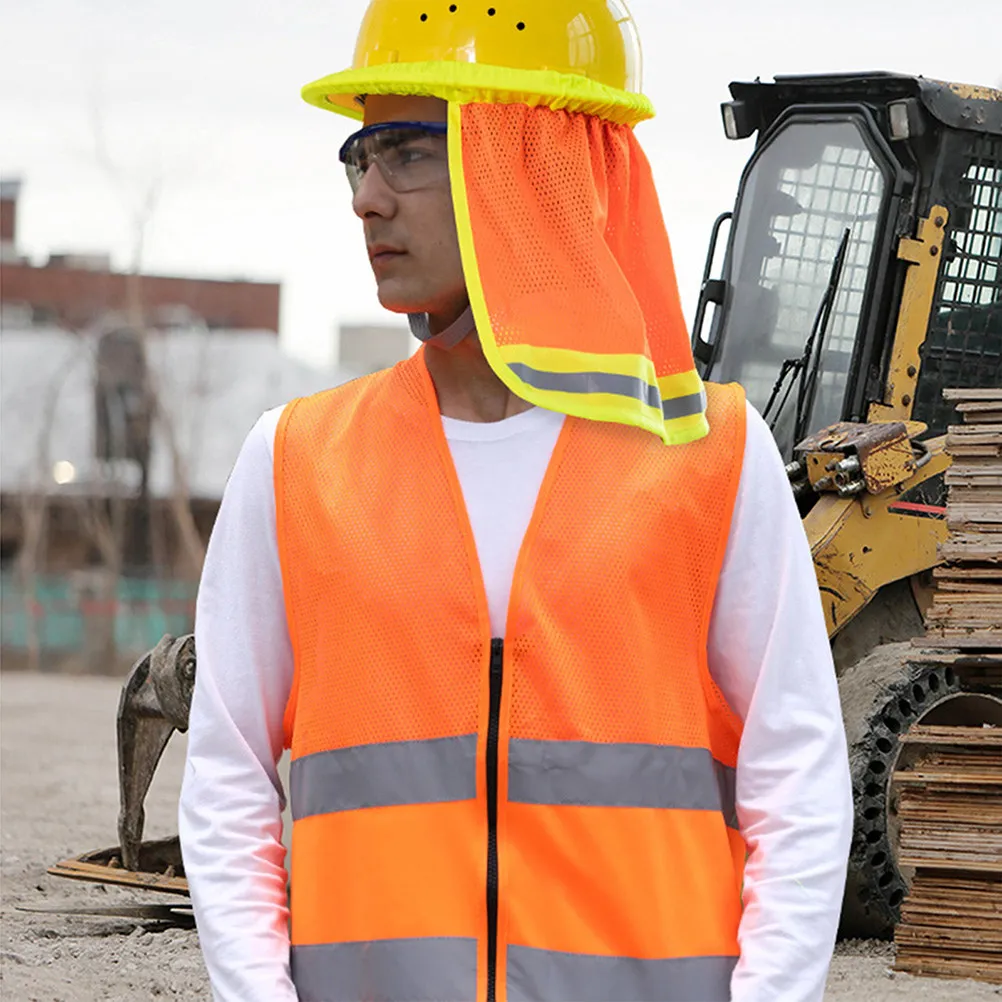 

Hard Hat Sun Shade Neck Shield Orange Construction Reflective Cover Mesh Vent High Visibility Outdoor Use