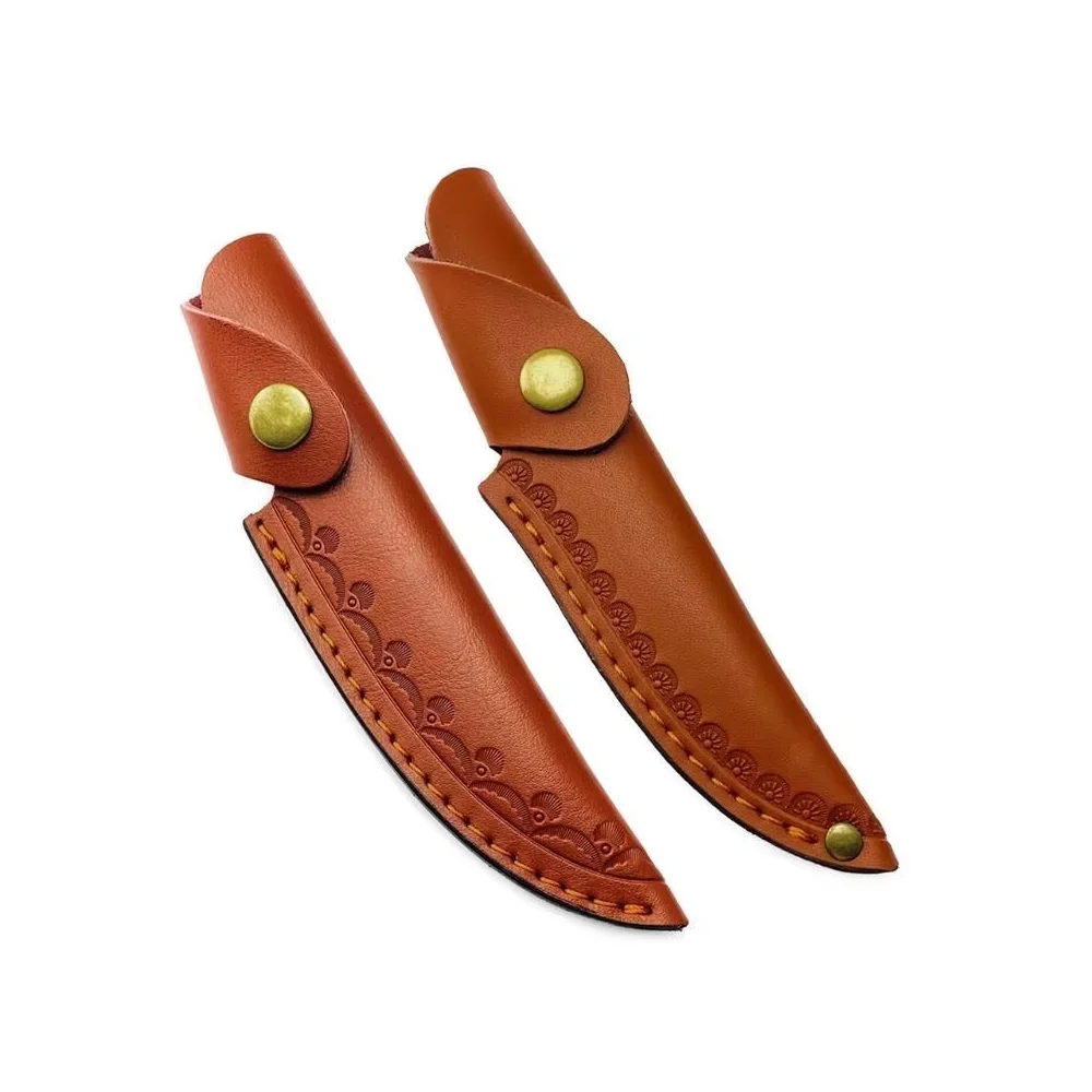 Fixed Blade Knife Scabbard Embossed Cowhide Cover Leather Sheath  Camping Knife Case Hunting Holsters with Belt Buckle