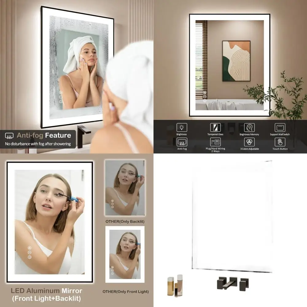 

Зеркало для ванной с LED-подсветкой 24x30 дюймов, черная подсветка, защита от запотевания, регулировка яркости, функция памяти, ударопрочное, для туалетного столика