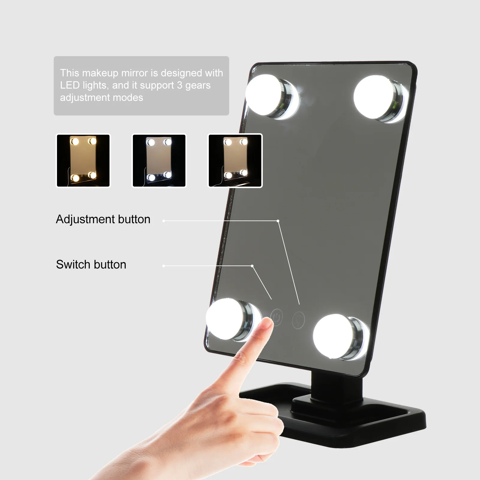 

Led Makeup Mirror With 3 Color Modes Led Tabletop Vanity Mirror For Bedroom Bathroom Dressing Table Decor