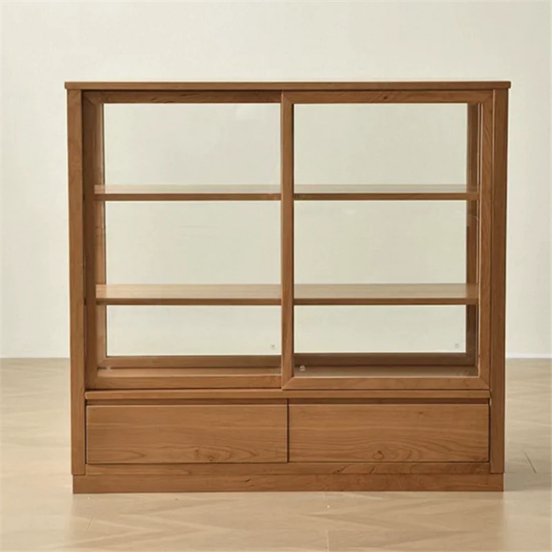 Factory Direct 2026 Nordic solid wood glass cabinet museum figure display cabinet display cab inet small apartment living room p