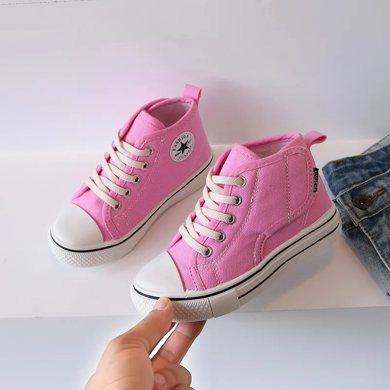 2024 New Baby Shoes Canvas High-help Toddler Kids Casual Shoes Soft Rubber Sole Fashion Little Boys Girls Sneakers