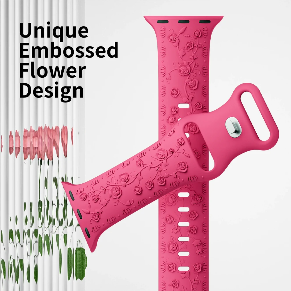 Strap for Apple watch band 45mm 44mm 42mm 40mm 41mm 49mm 38mm Floral Engraved bracelet correa iWatch Series 8 7 6 9 SE ultra 5 4