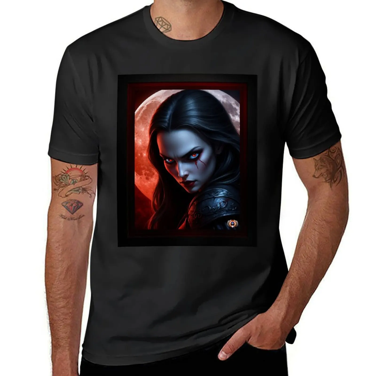 

Vampire In The Light Of A Blood Moon Beautiful AI Concept Art Portrait by Xzendor7 T-Shirt summer top cute clothes men clothes