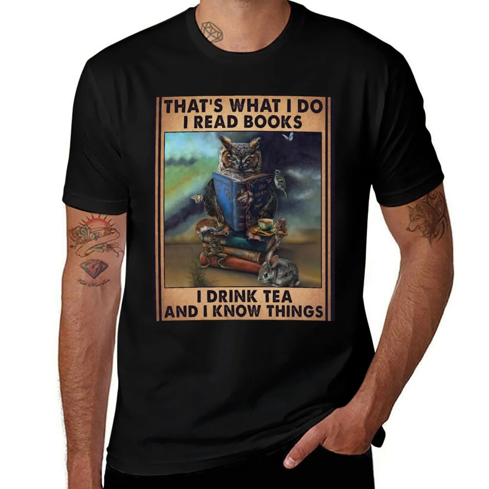 Hibou, je lis des livres, je bois du thé et je sais des choses - T-shirt vintage pour les vacances et les activités de plein air