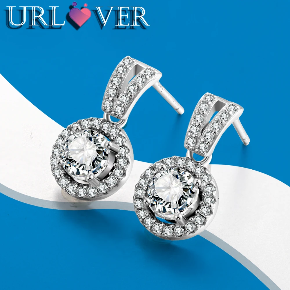 

URLOVER D Color Moissanite Earring GRA Certificate Diamond 925 Sterling Sliver Bridal Wedding Drop Earrings for Women Jewelry