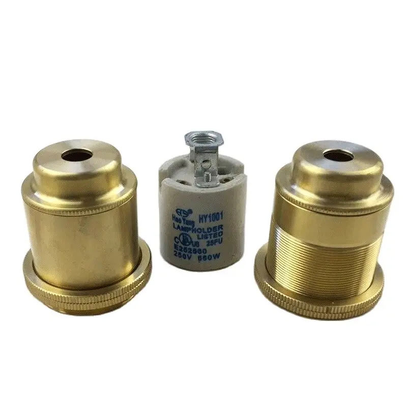 Edison Pure Copper Brass Lamp Holder E27 Ceramic Lamp Heart-free Tube Connection Disk Lighting Accessories