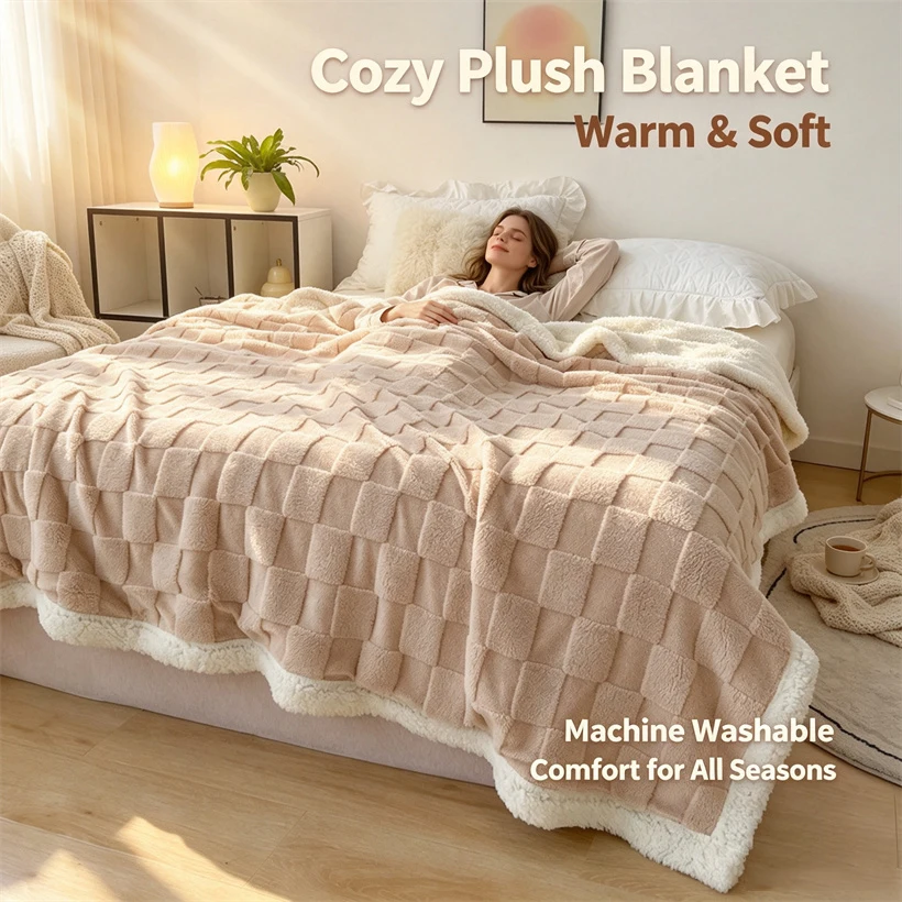 Double Layer Fleece Blanket Winter Warm Blankets Thick Office Nap Throw Blankets for Sofa Bed Single Double Soft Plush Comforter