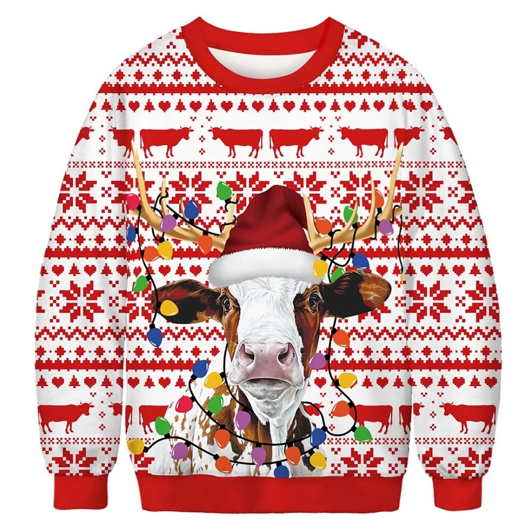 Santa Claus Pattern Sweatshirts for Men and Women Christmas 3D Printed Pullover Loose Hoodies Long Sleeve Round Neck Casual Tops
