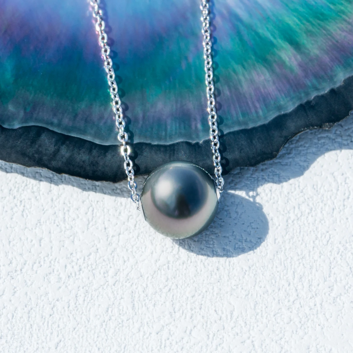 AnuJewel 10-11mm Natural Tahitian Black Pearl Pendant Necklace With Certificate 925 Sterling Chain Seawater Pearl Necklace