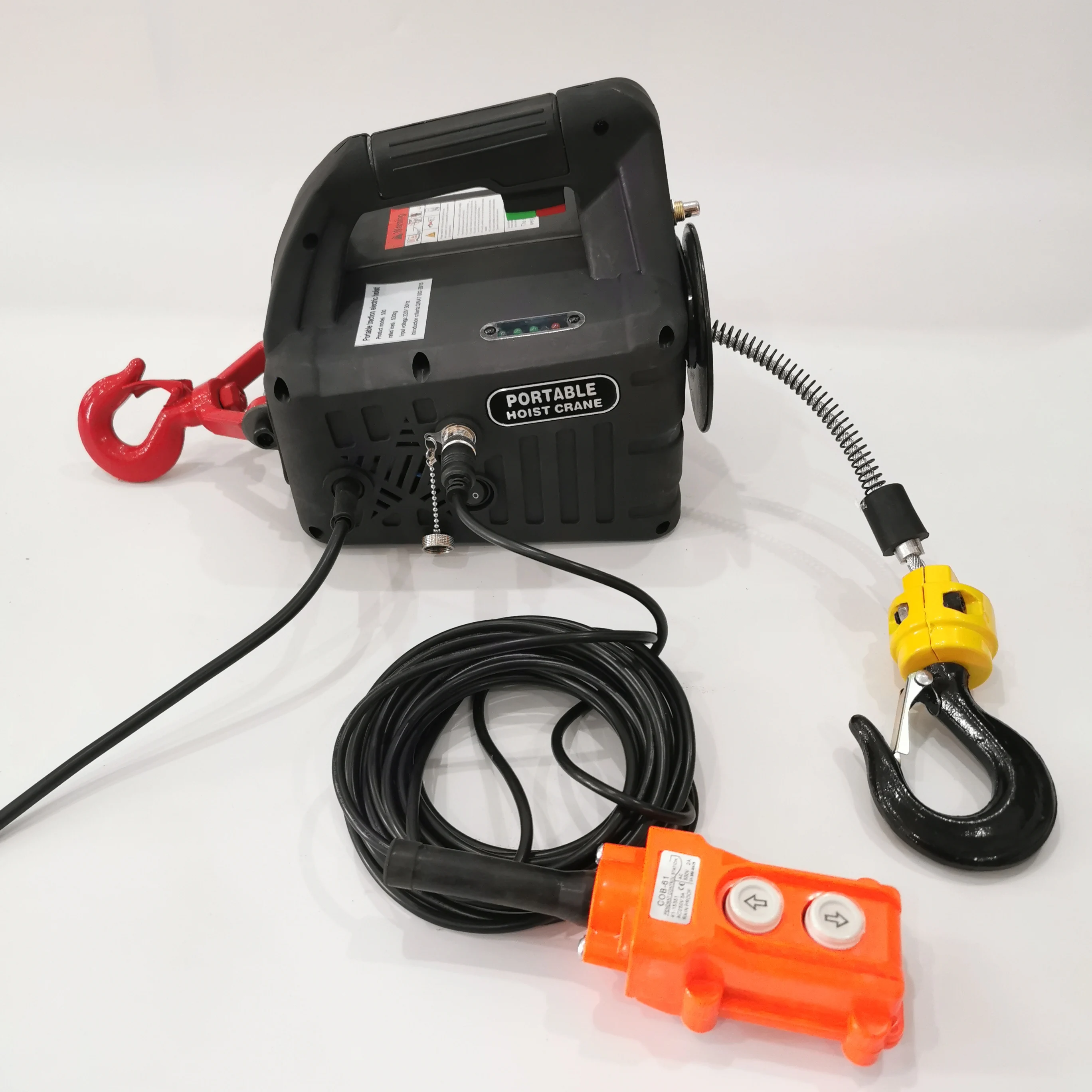 Electric Hoist Winch Portable Crane Pulling Tool Lifting Capacity 500kg/ 1100lbs Wireless Remote Control 220V/110V