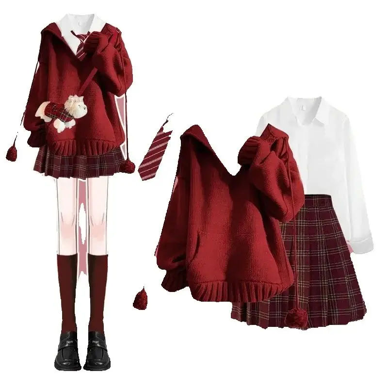 

Рождественская одежда из трех предметов Jk, униформа в студенческом стиле, плиссированная юбка, женский осенне-зимний комплект 2025, новый комплект юбок