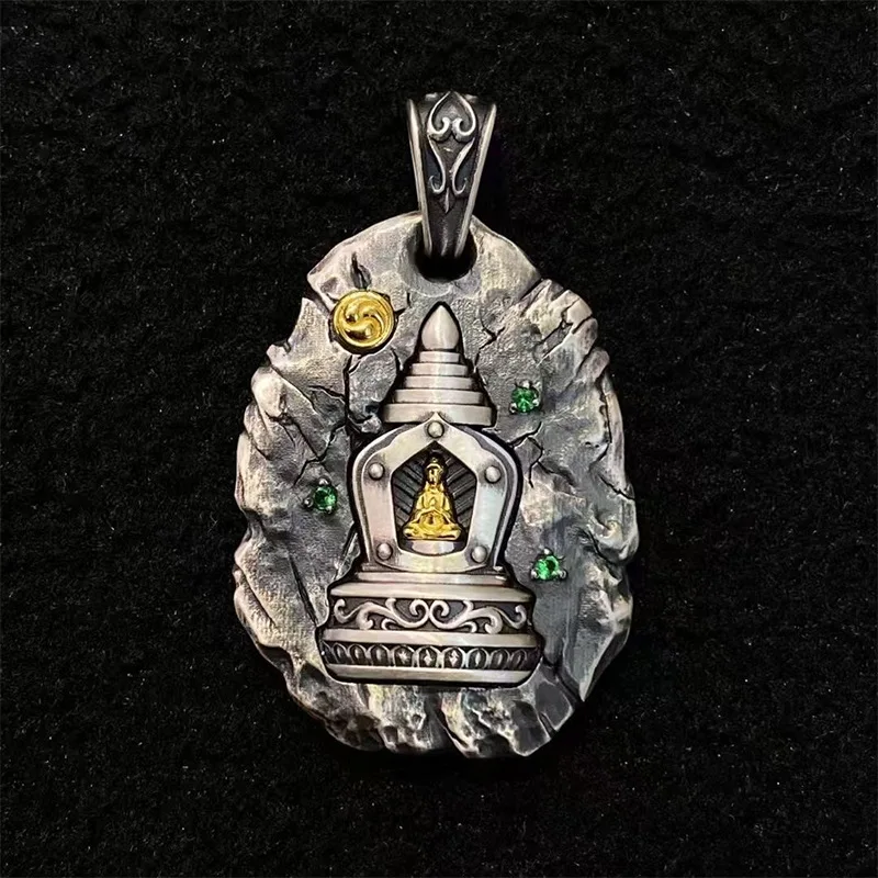 Vintage Relief  Buddhist Pagoda Pendant For Men Jewelry Blessing Vajra Pestle Necklace Women Choker Accessories