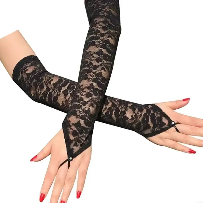 Gothic Lace Sleeves with Fingerless Mesh for Party Outfits and Daily Wear 6XDA