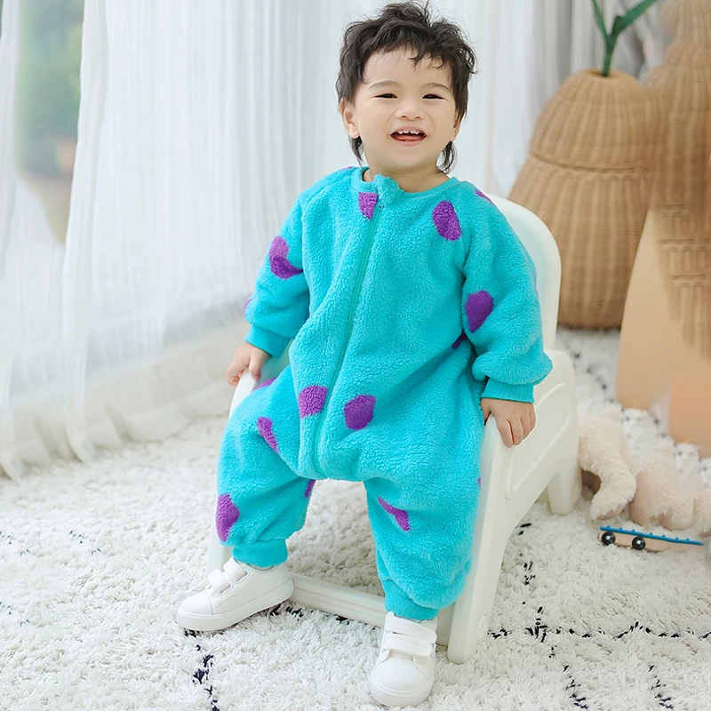 Winter Korean Baby Clothes Rompers Boys Girls Bodysuit Long Sleeved Flannel Newborn Baby Cartoon Monsters Animal Jumpsuits