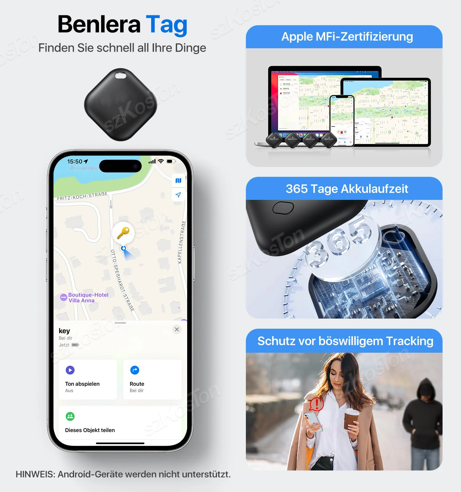 Mini rastreador GPS compatível com iOS Find My APP Localizador de cães e gatos Localizador de crianças Pet & Car Lost Tracker Smart iTag com chaveiro