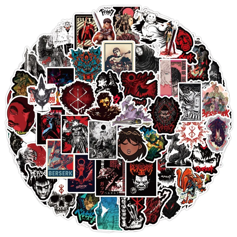 

50Pcs Berserk Stickers The Black Swordsman&Band of The Hawk Stickers Electric Car Refrigerator Insulated Cup Waterproof Stickers