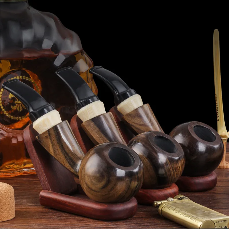 Wood Smoking Pipe Handmade Bent Stem Mouthpiece 9mm Filter Pipe with Filter Smoking Accessories Men's Holiday GiftTool