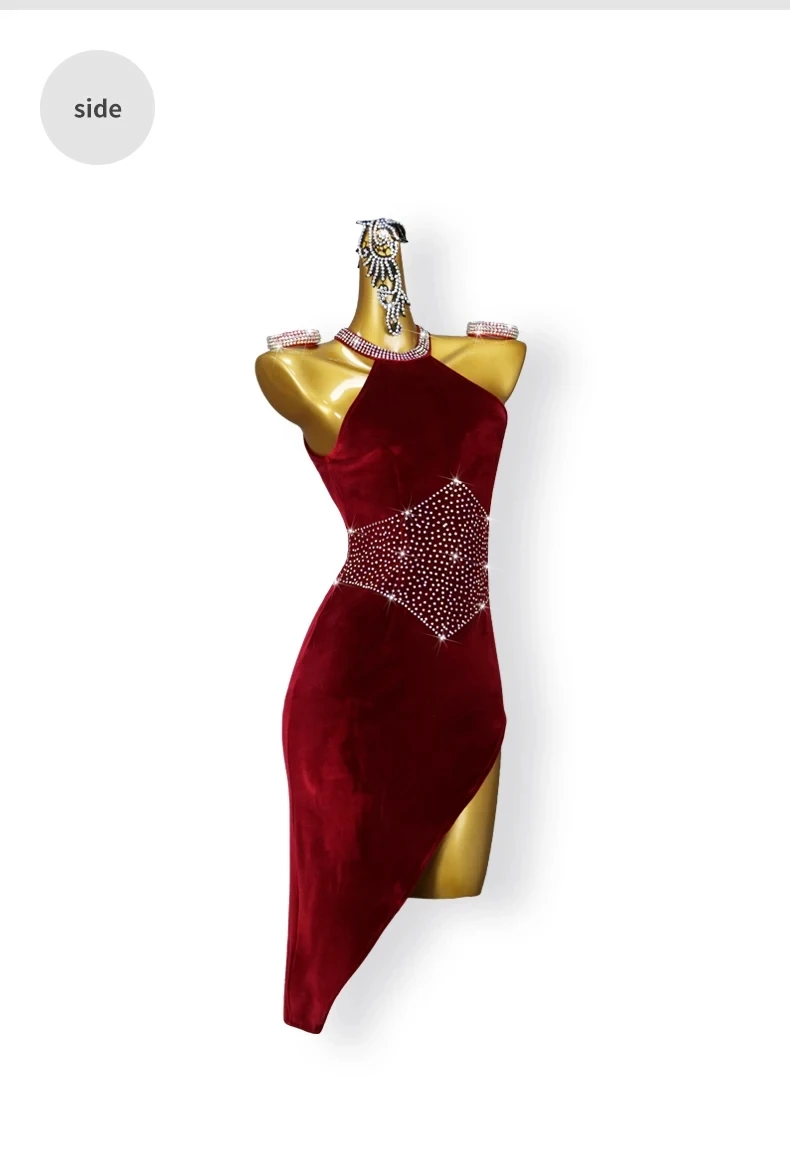 Damen-Tanzkostüm, Latein-Wettbewerb, Partys, Rock, Bühnenkostüm, Samt, Sport, Standard, Ballsaal, Abend-Jumpsuit, eleganter Samba – Detail 8