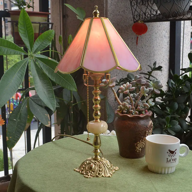 

European Luxury Romance Stained Glass Table Lamp Bedroom Bedside Parlor Study Restaurant Cafe Atmosphere Retro Brass Desk Lights