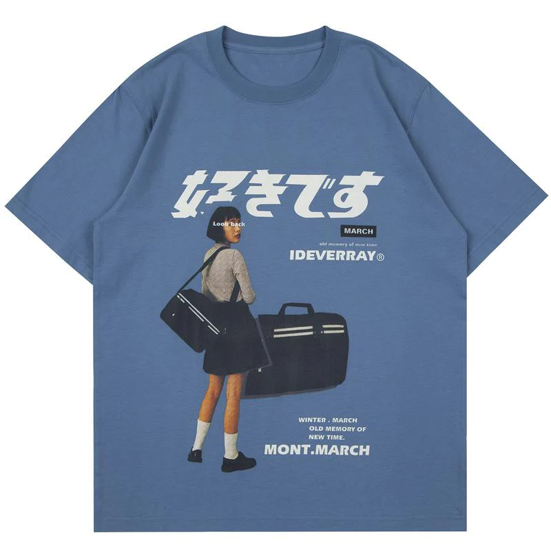 Y2k Japanese Girl Print TShirt Men Kanji Harajuku Short Sleeve 2023 Summer Hip Hop Streetwear Cotton Oversized T-Shirt Tees 8XL