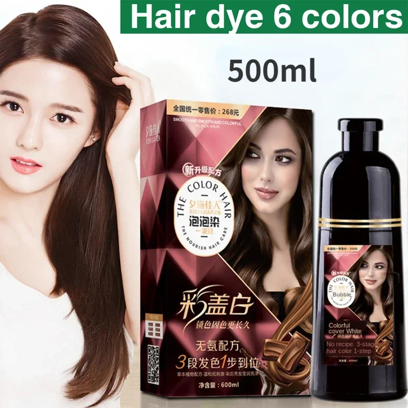 

500ml Hair Dye 6 Colors Natural Plant Dye Covering Gray Shampoo Permanent No Side Effects Quick Color Hair Cream