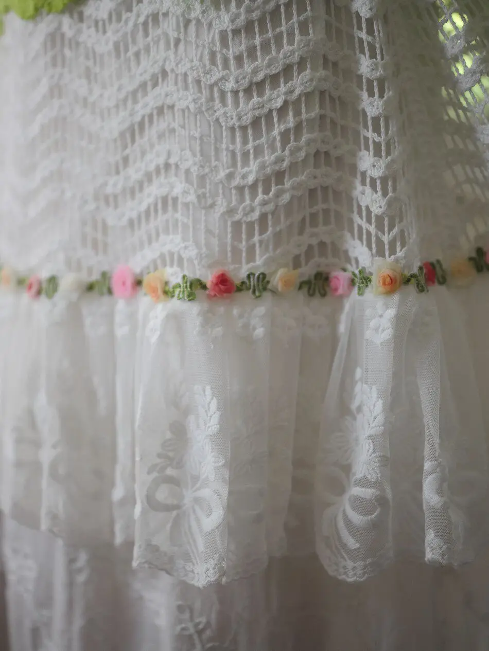 64-94cmWaist SpringSummer Long Skirts Women Mori Style French Elegant Handmade Rose Lace Delicate Embroidery Crochet CottonSkirt