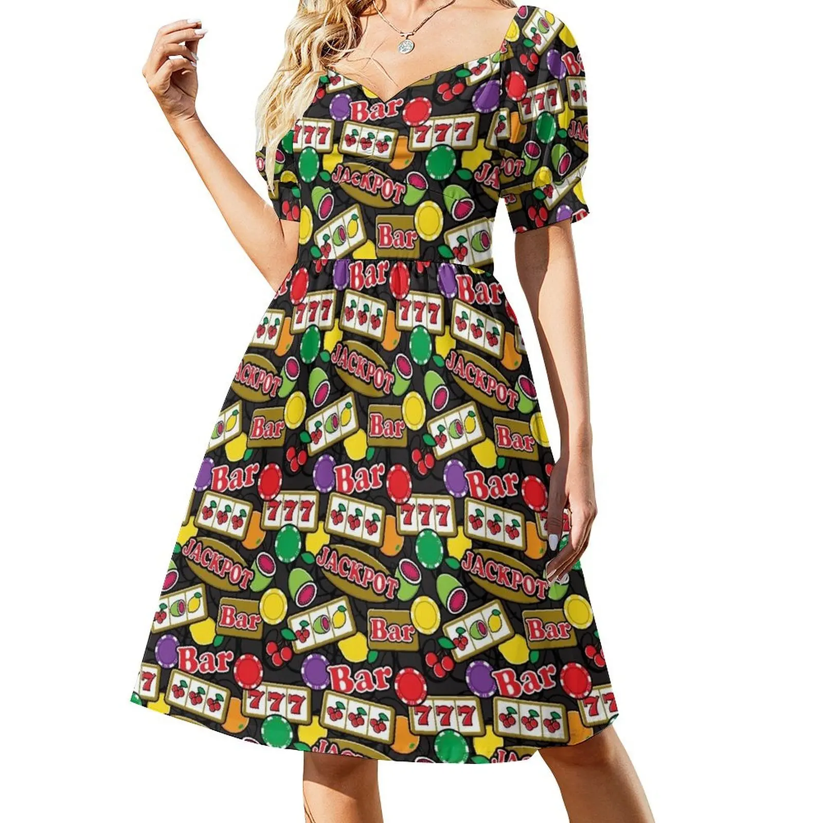 

Casino Jackpot Lucky Slot Machine Fruit Slots Pattern Short Sleeved Dress Women's dress ladies dresses for women 2025 Dress