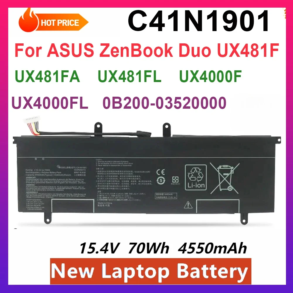 

C41N1901 Laptop Battery for Asus ZenBook Duo UX4000F UX481FL UX4000FL UX481FA UX481F 0B200-03520100 0B200-03520000 4ICP6/60/72