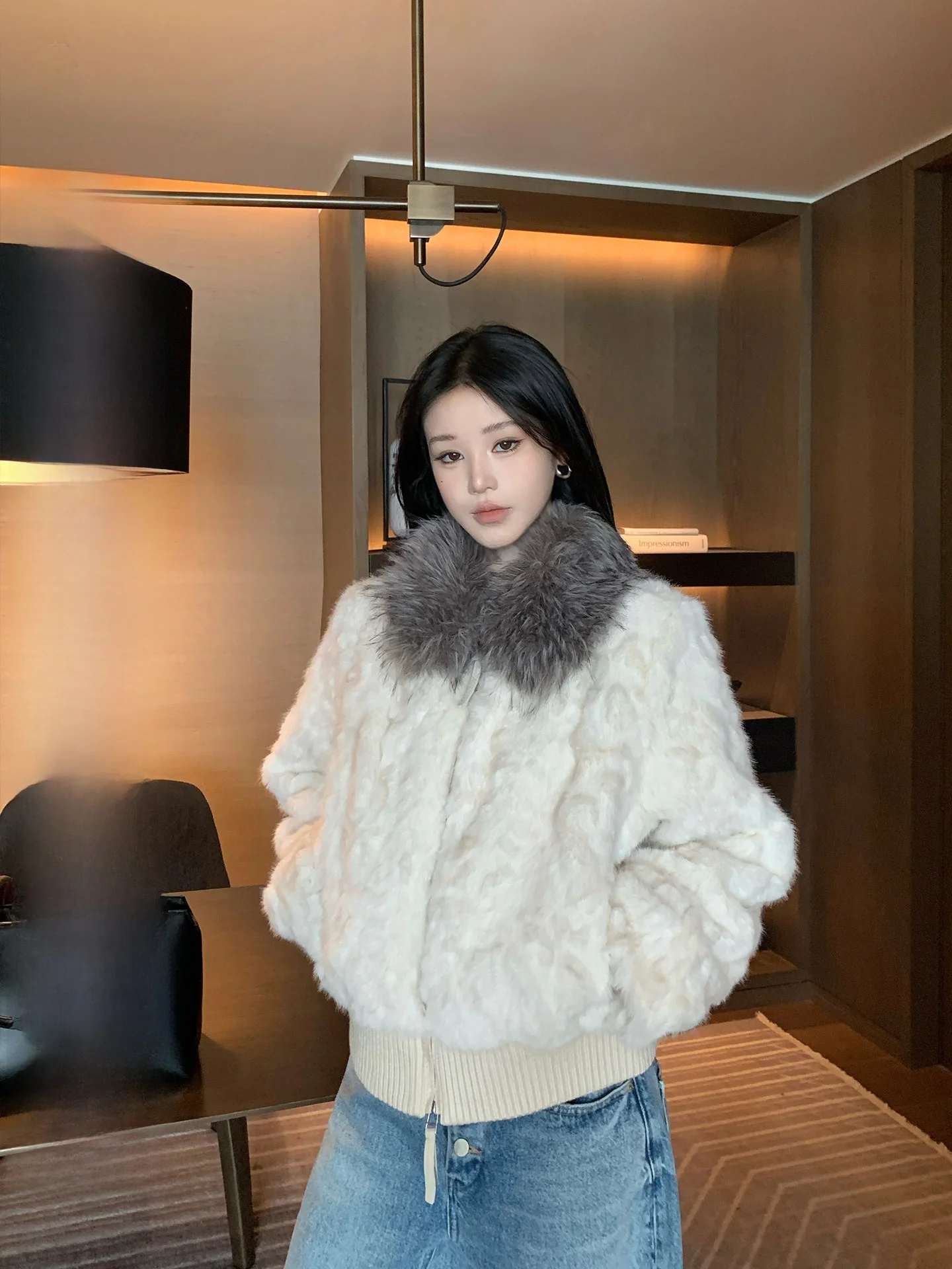 

Теплая женская шуба из овечьей шерсти с большим воротником, повседневная, модная, защищающая от холода, осенне-зимняя верхняя одежда для женщин