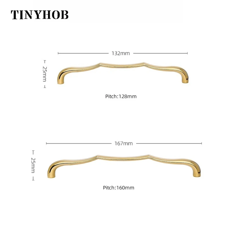 Tinyhob PVD Gold Cabinet Handle and Knob Drawer Knobs T Bar Bedroom Kitchen Unique Line Design Drawer Handles  160MM